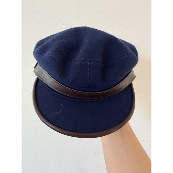 Sterkowski Wool Newsboy Cap Navy Blue Baker Boy Hat Leather Trim Poland 20.5” main image 15